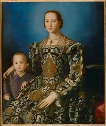 Eleonora de Toledo, esposa de Cosimo I Medici y su hijo Giovanni (pintura sobre madera)