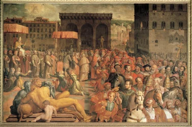 Italia, Florencia, El Papa León X (Giovanni de Medici) regresando a Florencia después de su elección