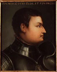 Retrato de Juan de Médici, conocido como Juan de las Bandas Negras (1421-1463), condotiero italiano. Pintura de Allori Angelo di Cosimo, conocido como Bronzino (1503-1572). Siglo XVI. Palacio Medici-Riccardi, Florencia.