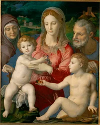La Sagrada Familia con Santa Ana y el joven Juan (pintura sobre madera de álamo)