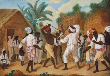 Un combate con garrotes entre ingleses y franceses negros en la isla de Dominica