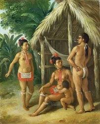 Una familia caribe de las Islas de Sotavento fuera de una choza, c.1780