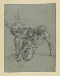 Cupido dominando a Pan (anverso); cabeza de un monje; caricatura de un hombre de perfil (reverso)