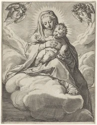 María con el Niño en las nubes
