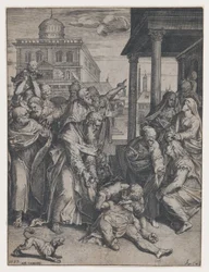 San Pablo resucitando a Patroclo rodeado de un grupo de espectadores, 1583