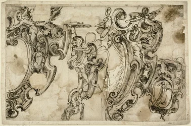 Bocetos de motivos decorativos (anverso); Boceto de motivo decorativo (reverso)