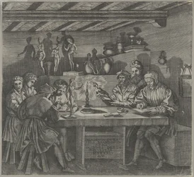 Baccio Bandinelli en su estudio sosteniendo una estatuilla de Venus, estudiantes dibujando