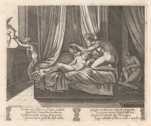 Placa 13: Psique mirando a Cupido, de la historia de Cupido y Psique contada por Apuleyo, 1530-60