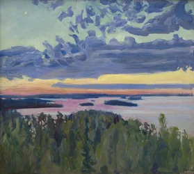 Atardecer sobre un lago