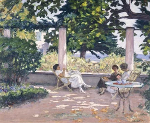 Tres chicas en la terraza de Landau