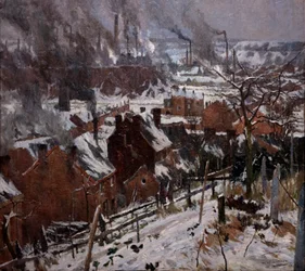Paisaje industrial bajo la nieve