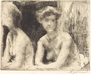 Mujer desnuda junto a un espejo