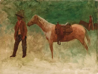 Vaquero de pie con caballo
