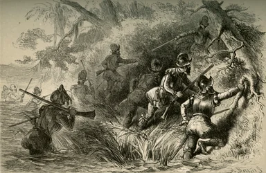 Franceses procediendo a atacar el fuerte español en el St. Johns, 1877