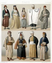 Trajes turcos del siglo XIX. Ilustración en “Le costume historique” de Racinet