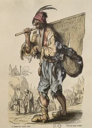 Capitán de los bohemios, después de Jacques Callot, grabado por Adrien Lavieille (grabado en color)