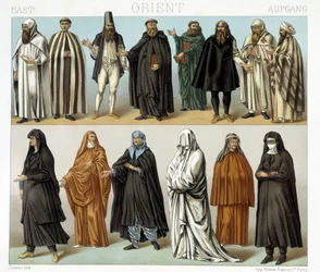 Vestimentas de monjes y religiosos en el Medio Oriente en el siglo XIX. Ilustración en 