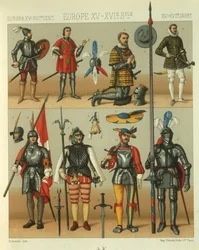 Ilustración de armadura de guerreros europeos