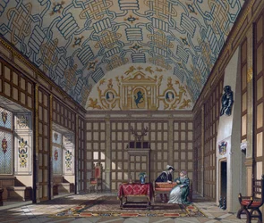 Interior de una vivienda inglesa del siglo XVI, litografía de Gaulard de Le Costume historique