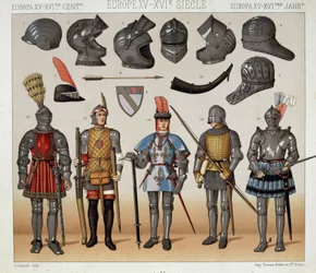 Guerreros en los siglos XV-XVII - en “El traje histórico” por Racinet