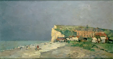 La playa de Puys-sous-Dieppe, cielo tormentoso, c.1880