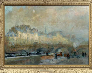 París, la esclusa de la Moneda, sol de invierno, o Vista del Pont-Neuf y de la Île de la Cité. Pintura de Albert Lebourg (1849-1928). Siglo XIX. Museo de Orsay, París