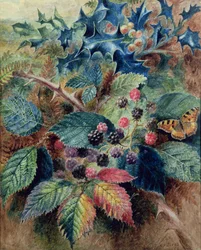 Moras y Acebo con una Mariposa
