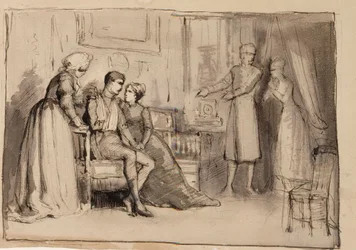 El regreso del capitán, estudio de composición. Ilustraciones para «Julqvällen» (Nochebuena), de J. L. Runeberg