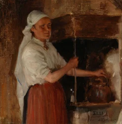 Elli Jäppinen junto a la cocina, estudio