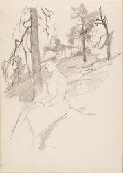 Bosquejo de paisaje, mujer en primer plano