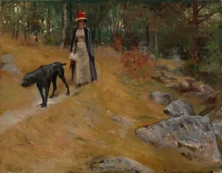 En la orilla (Annie Edelfelt con un perro)