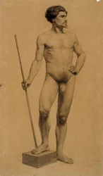 Hombre desnudo de pie, estudio académico