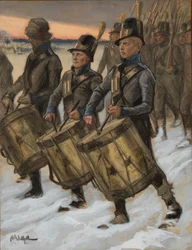 «La marcha del regimiento de Björneborg», dibujo original de «Las aventuras del alférez Stål»