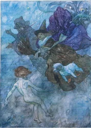 Todos le gritan "mira hacia delante, sólo mira hacia delante", de The Water Babies pub.by Humphrey Milford Oxford University Press, c.1930 (litografía en color)