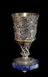 Copa de pórfido en plata y porcelana hecha por Albert Ernest Carrier Belleuse (1824-1887)
