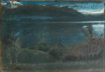 Gossau, Lago de los Cuatro Cantones (óleo y acuarela con tinta y tinta corporal sobre papel sobre tabla)