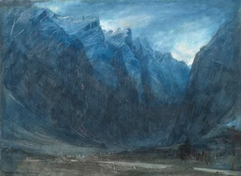 Valle de Romsdal, Noruega (acuarela con tinta corporal, tiza y tinta)