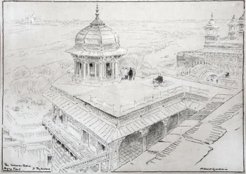 La Torre del Jazmín, el Fuerte de Agra y el Taj Mahal (dibujo)