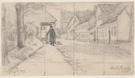 Calle en Køge con un hombre caminando