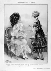 Una caricatura sobre dos mujeres burguesas francesas, Primera Guerra Mundial, 1915
