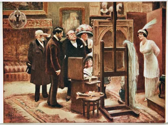 Arte. Bellas Artes. Pintor mostrando su creación. Postal de Alfred Guillaume, Francia, c.1920 (postal)