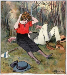Pareja tras el amor en el bosque