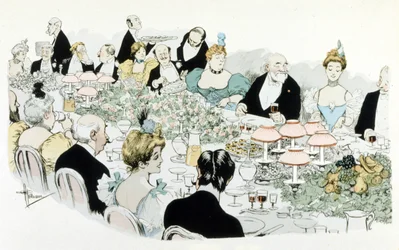 Cena por A. Guillaume en 1908 (dibujo)
