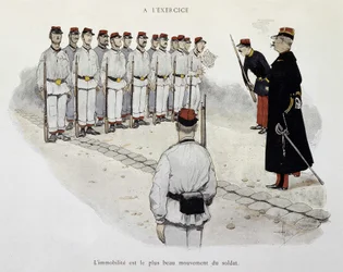 En el ejercicio: la inmovilización es el movimiento más hermoso del soldado - el ejército visto por Albert Guillaume, circa 1900