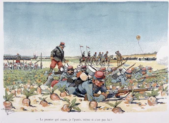 Bajo el fuego del enemigo - en “Album militaire” por Albert Guillaume (1873-1942), ca. 1900