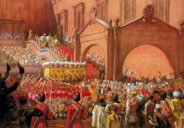 El emperador Nicolás II en la Escalera Roja después de su coronación, 1896.