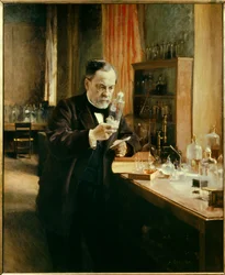Retrato de Louis Pasteur en su laboratorio