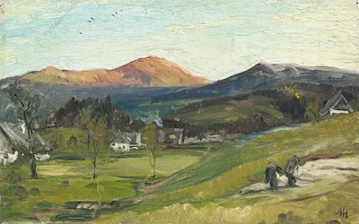 Albert Hertel - Vista sobre Krummhübel hacia el Schneekoppe, 1862
