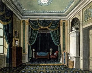 Interior con alcoba (litografía en color)