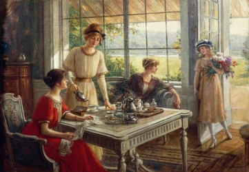 Mujeres tomando el té, por Albert Lynch (1851-1912)